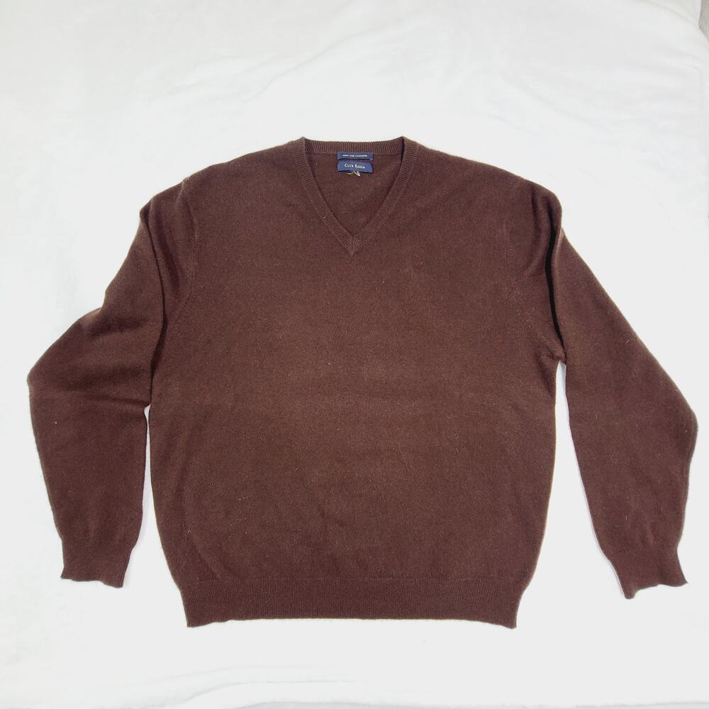 Cashmere | Club Room | Men's V-Neck Sweater | Brown | No Size-Large | Preppy